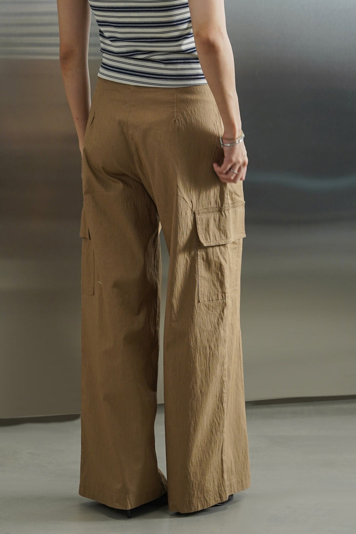 BROWN COTTON LINEN CARGO PANTS