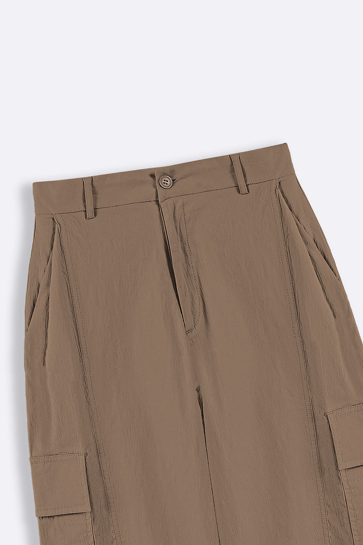 BROWN COTTON LINEN CARGO PANTS