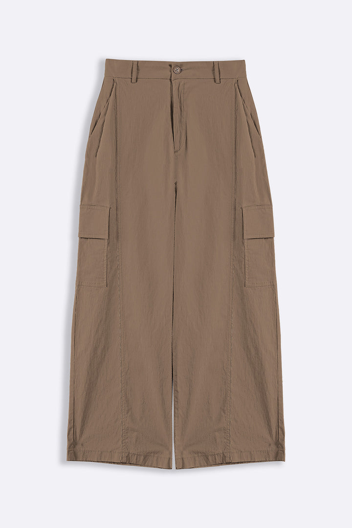 BROWN COTTON LINEN CARGO PANTS