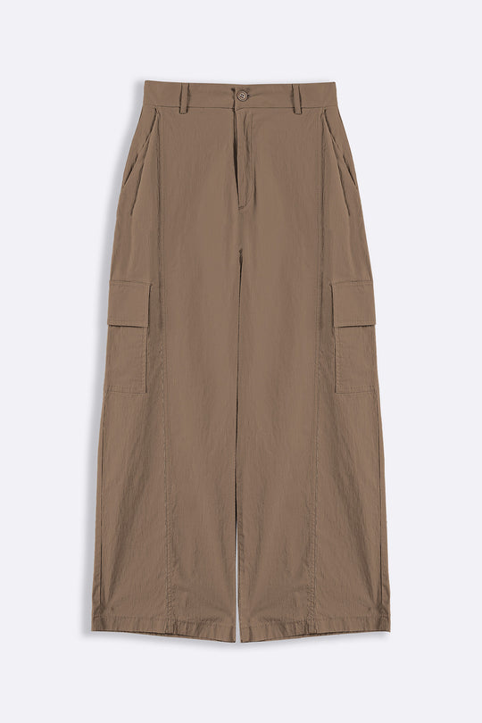 BROWN COTTON LINEN CARGO PANTS