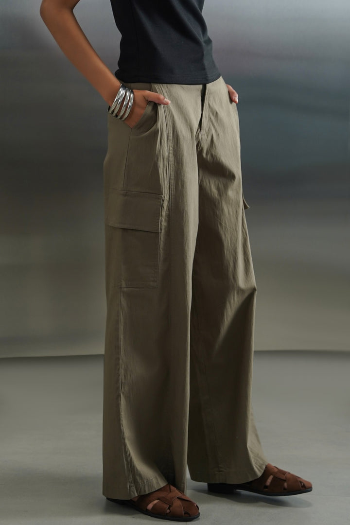 GREY COTTON LINEN CARGO PANTS