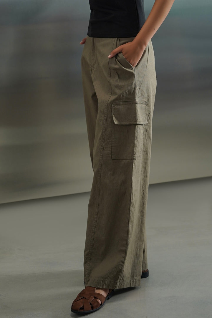 GREY COTTON LINEN CARGO PANTS