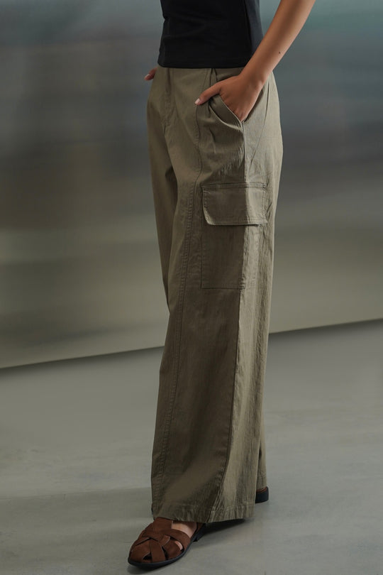 GREY COTTON LINEN CARGO PANTS