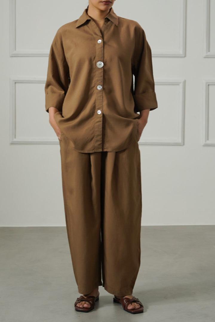 BROWN LYOCELL LINEN EASE PANTS