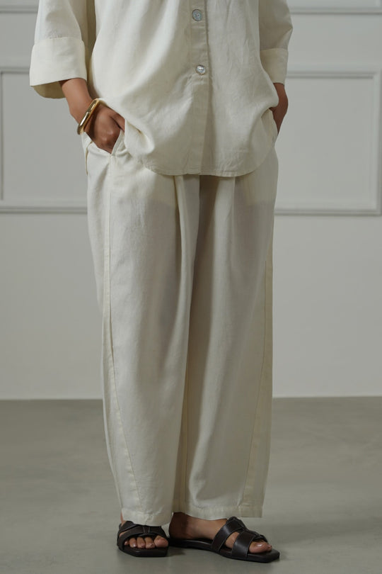 ECRU LYOCELL LINEN EASE PANTS