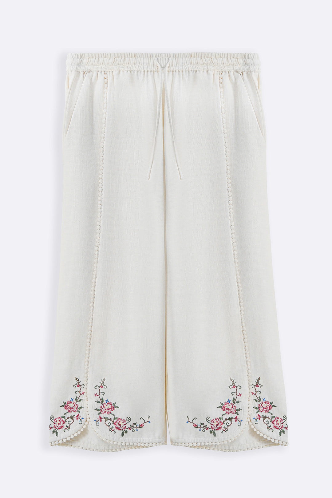ECRU COTTON LACE ROSE PANTS