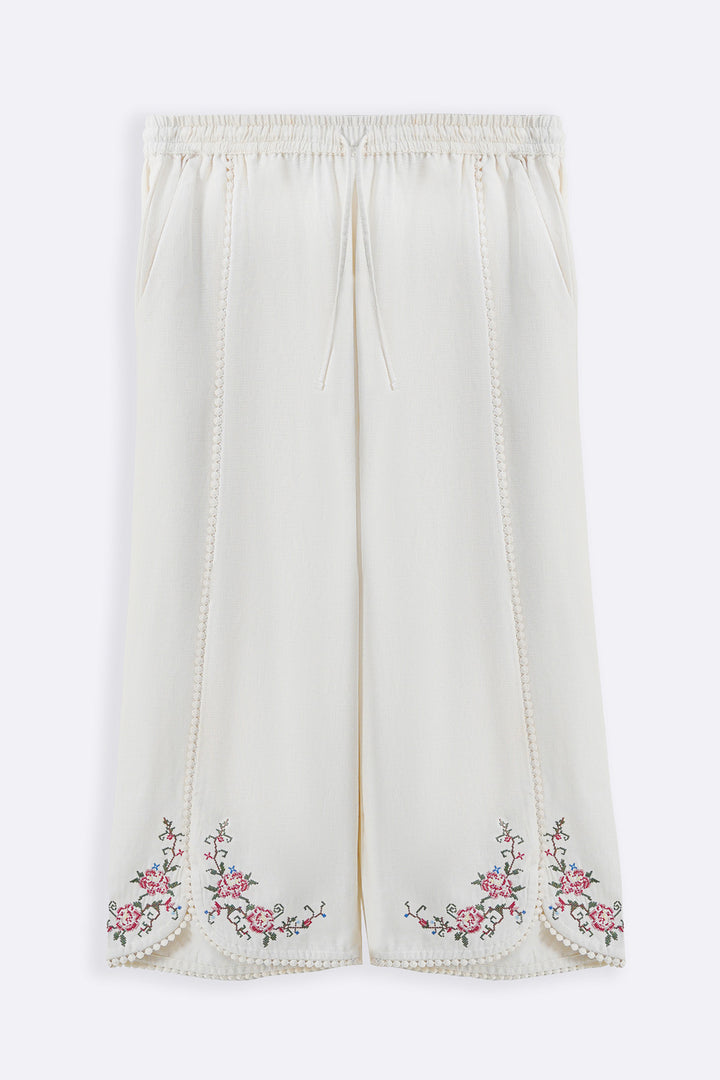 ECRU COTTON LACE ROSE PANTS