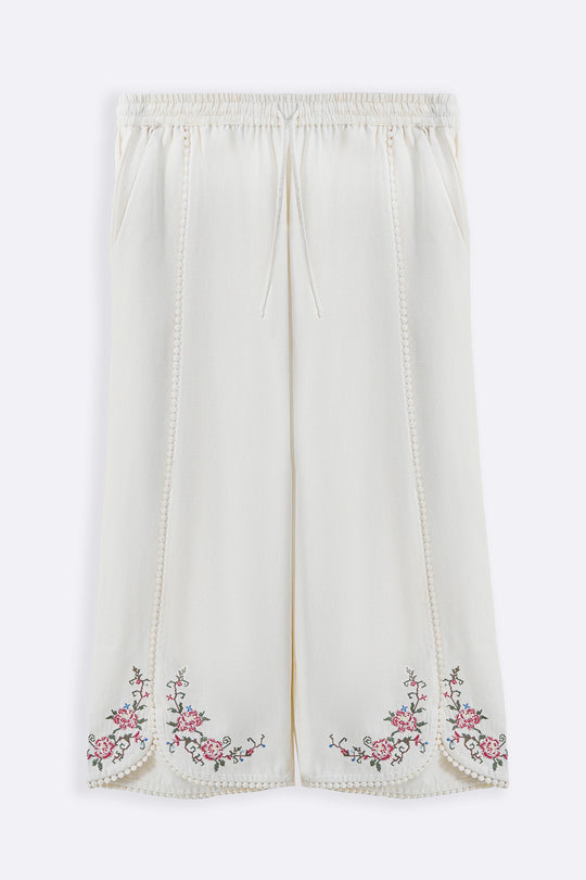 ECRU COTTON LACE ROSE PANTS