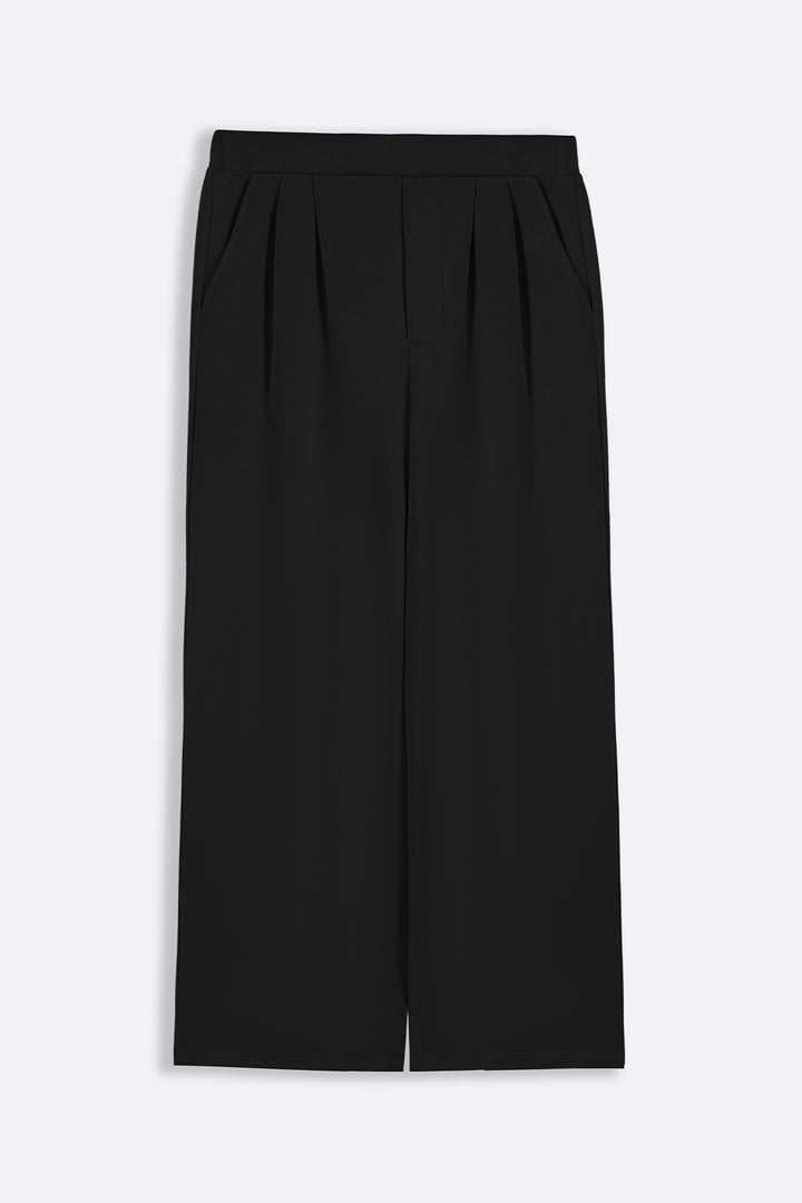 BLACK PLEATED WIDE-LEG PANTS