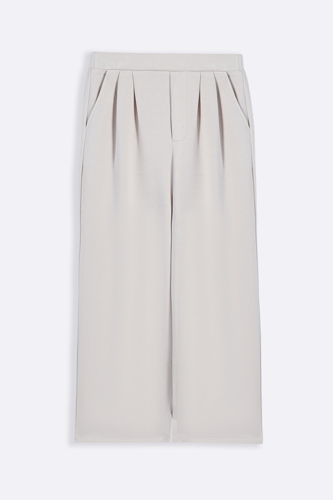 IVORY PLEATED WIDE-LEG PANTS
