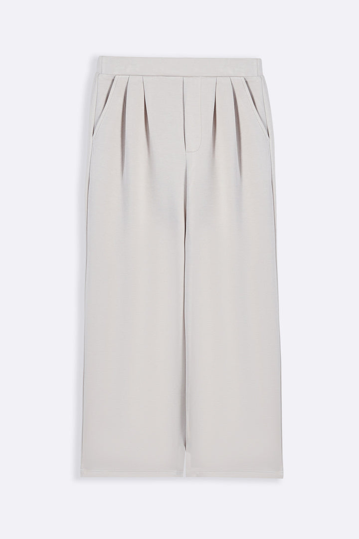 IVORY PLEATED WIDE-LEG PANTS