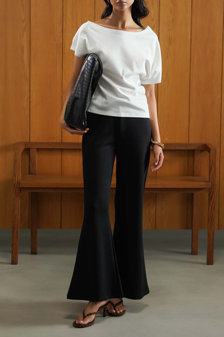 BLACK RELAXED WIDE-LEG PANTS