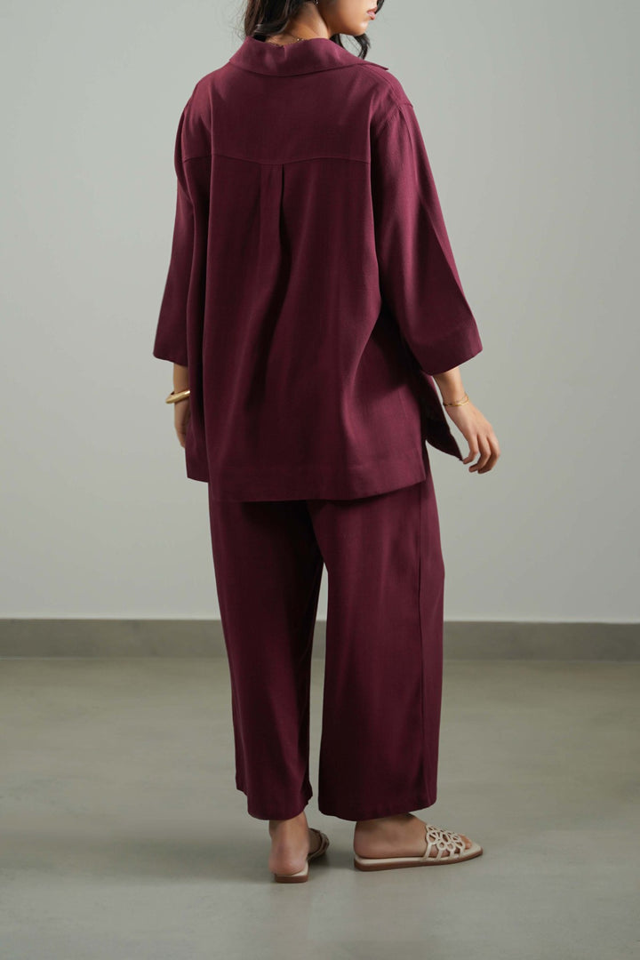 BURGUNDY SIGNATURE LINEN BLEND PANTS