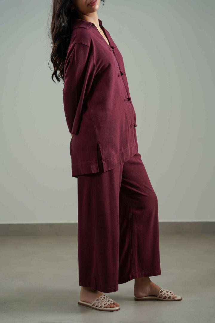 BURGUNDY SIGNATURE LINEN BLEND PANTS
