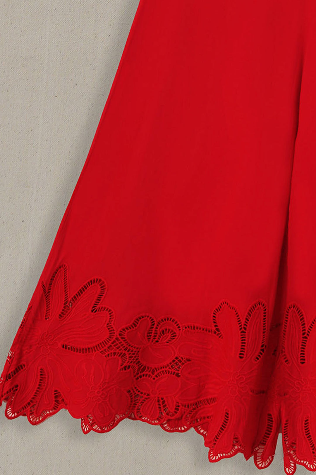 RED BOTANICAL CUTWORK PANTS