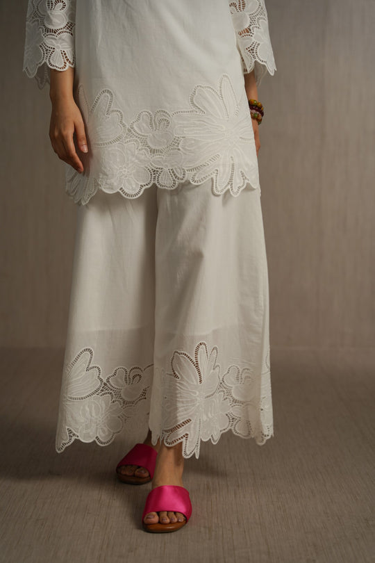 WHITE BOTANICAL CUTWORK PANTS