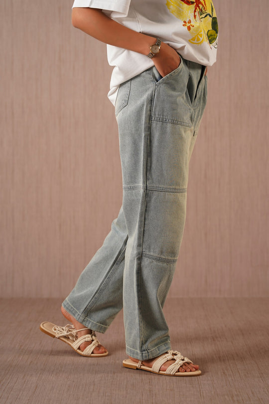 LIGHT BLUE PANEL SEAM JEANS