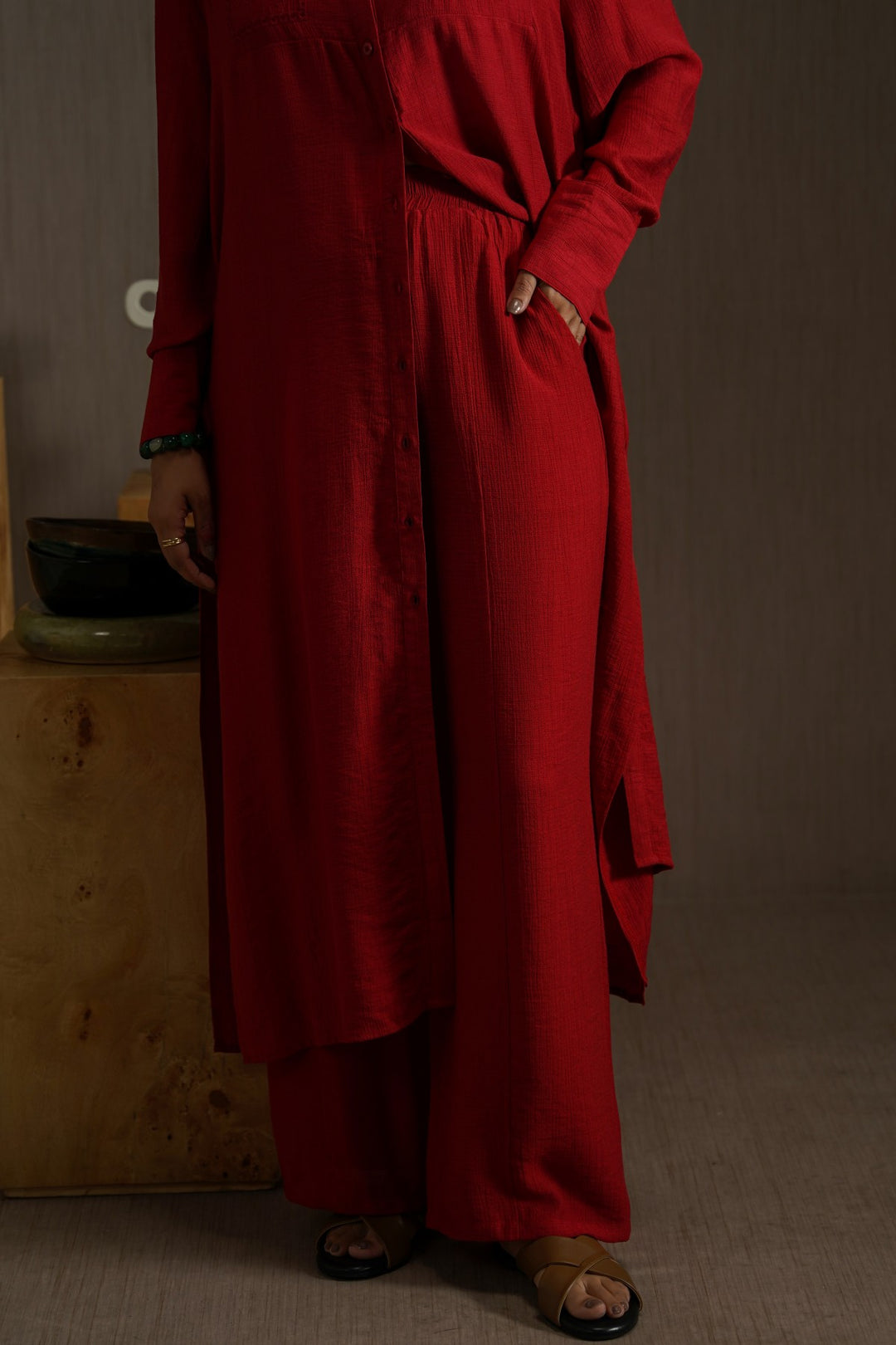RED WILDFLOWER WIDE LEG PANTS