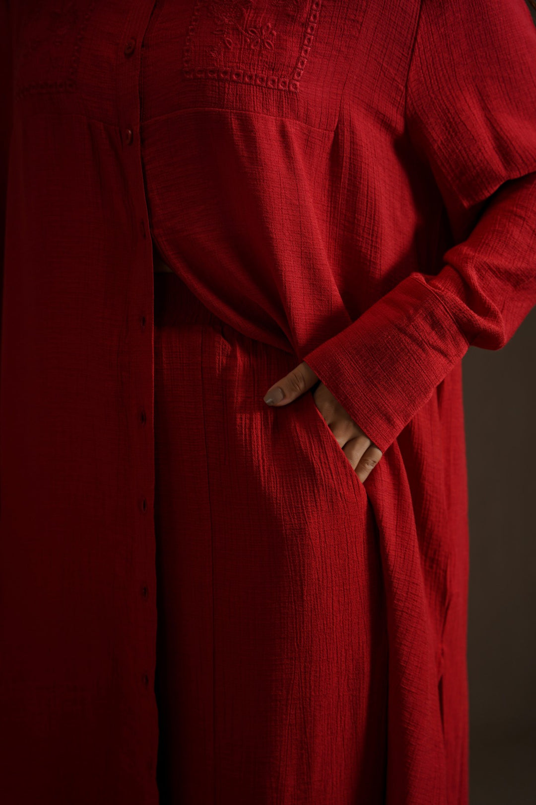RED WILDFLOWER WIDE LEG PANTS