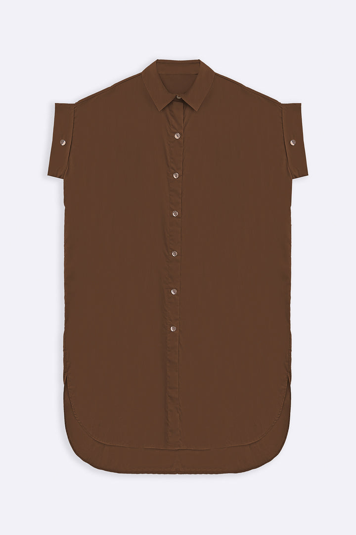 BROWN ONE SIZE COTTON SHIRT DRESS