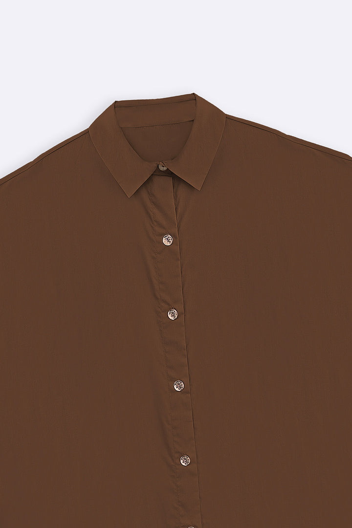 BROWN ONE SIZE COTTON SHIRT DRESS