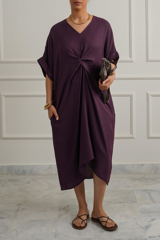 PURPLE ASYMMETRICAL RUCHED DRESS