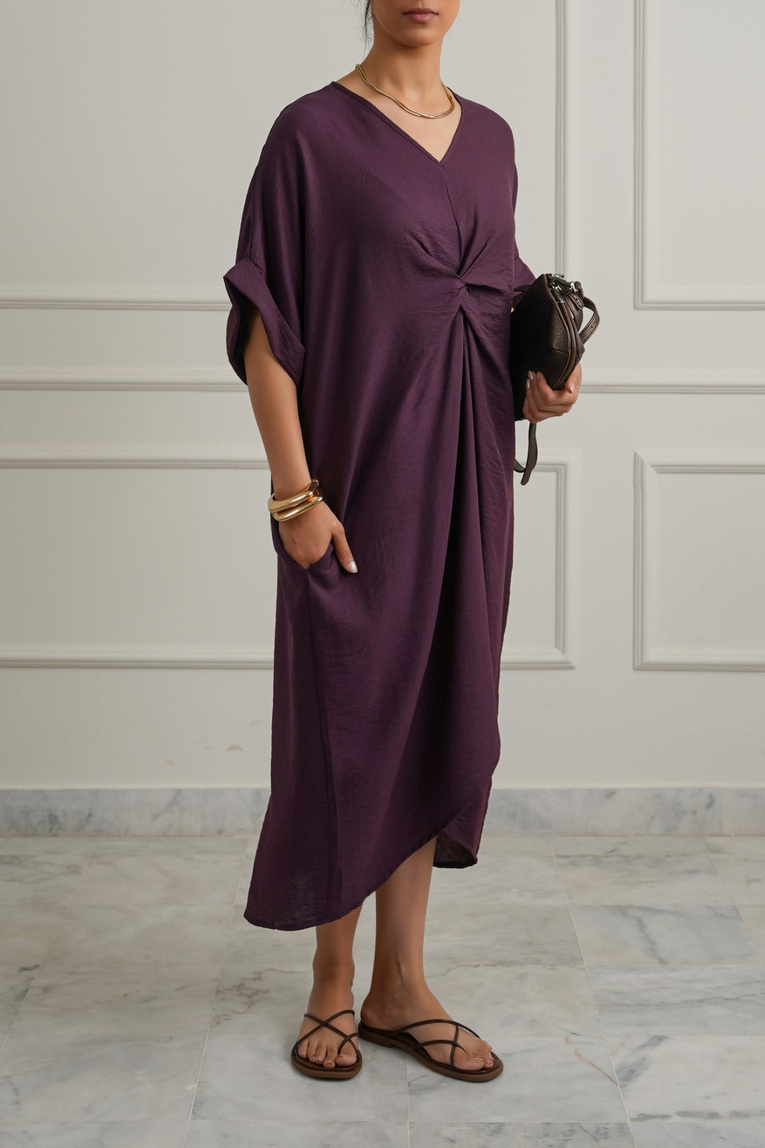 PURPLE ASYMMETRICAL RUCHED DRESS