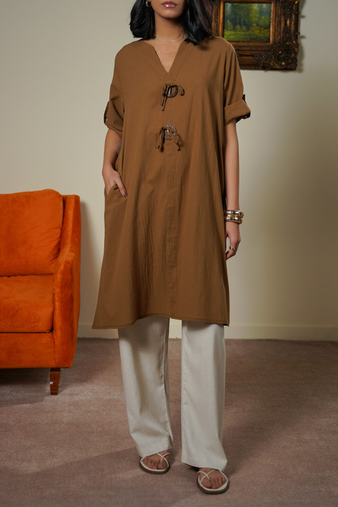CINNAMON WOOD KNOT COTTON TUNIC