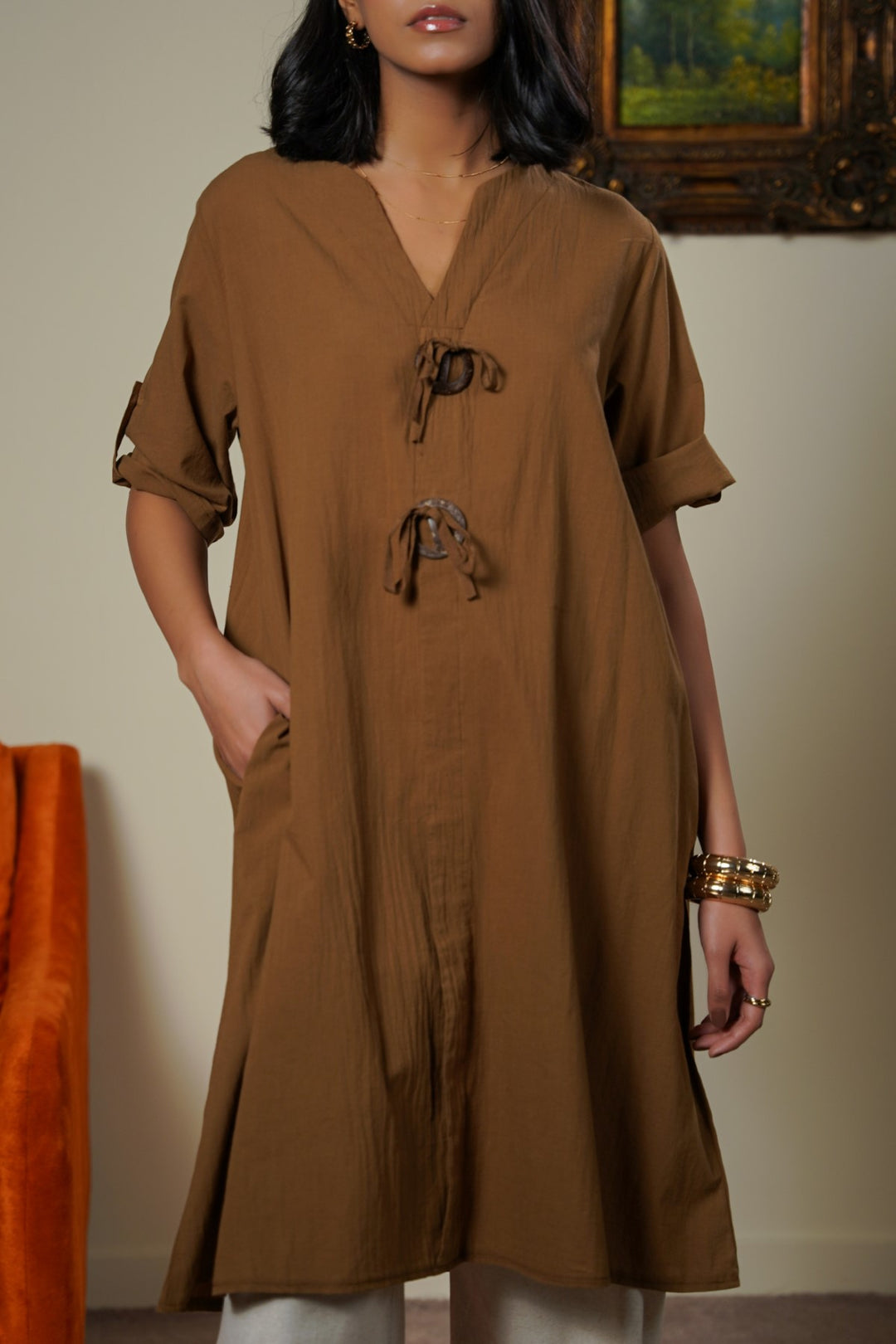 CINNAMON WOOD KNOT COTTON TUNIC