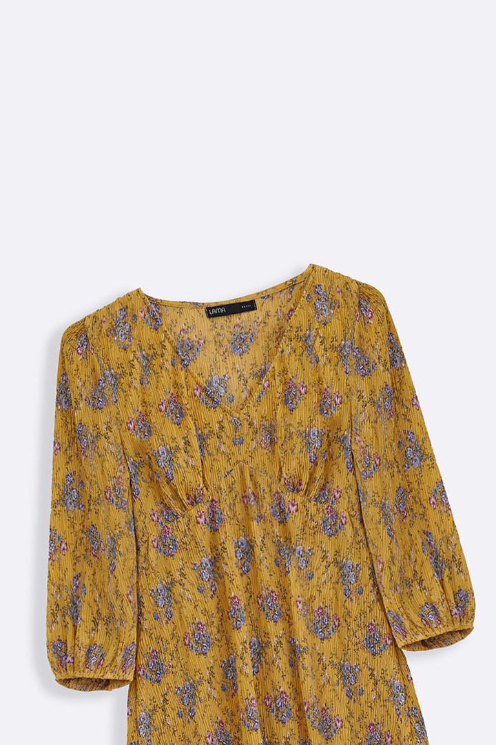 YELLOW CRINKLE GOLDEN HOUR DRESS