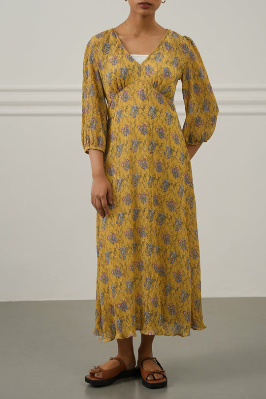 YELLOW CRINKLE GOLDEN HOUR DRESS