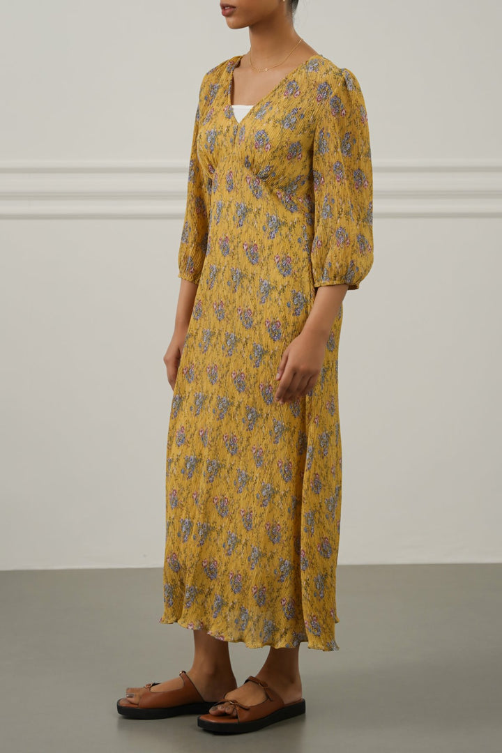 YELLOW CRINKLE GOLDEN HOUR DRESS