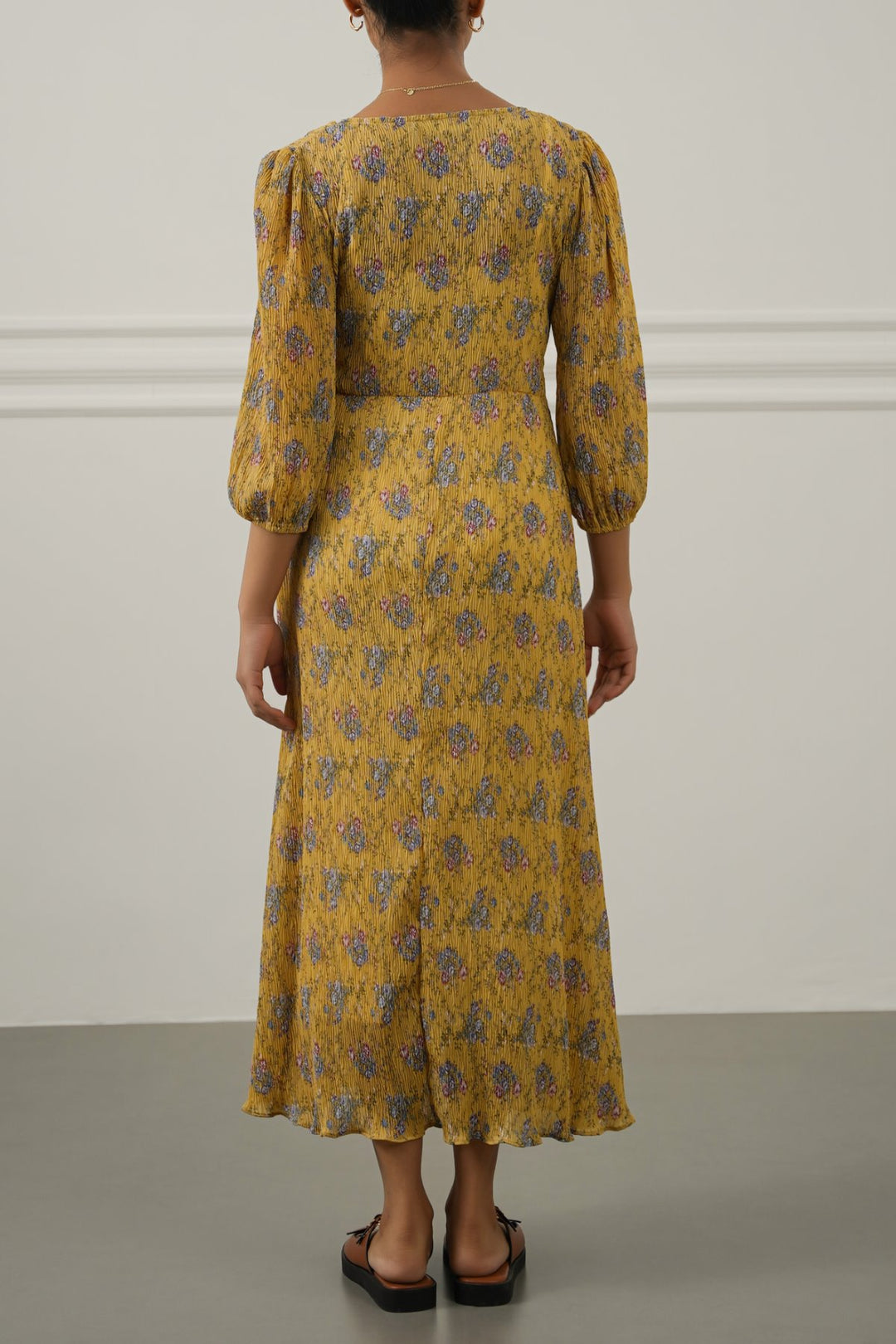 YELLOW CRINKLE GOLDEN HOUR DRESS