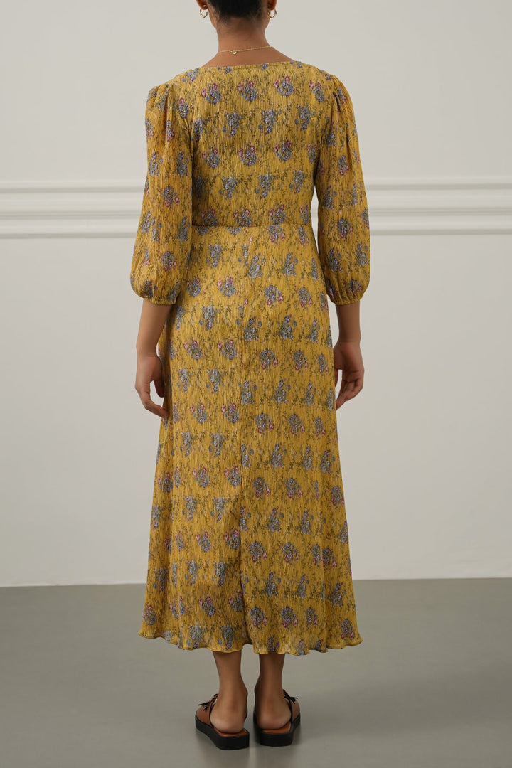 YELLOW CRINKLE GOLDEN HOUR DRESS