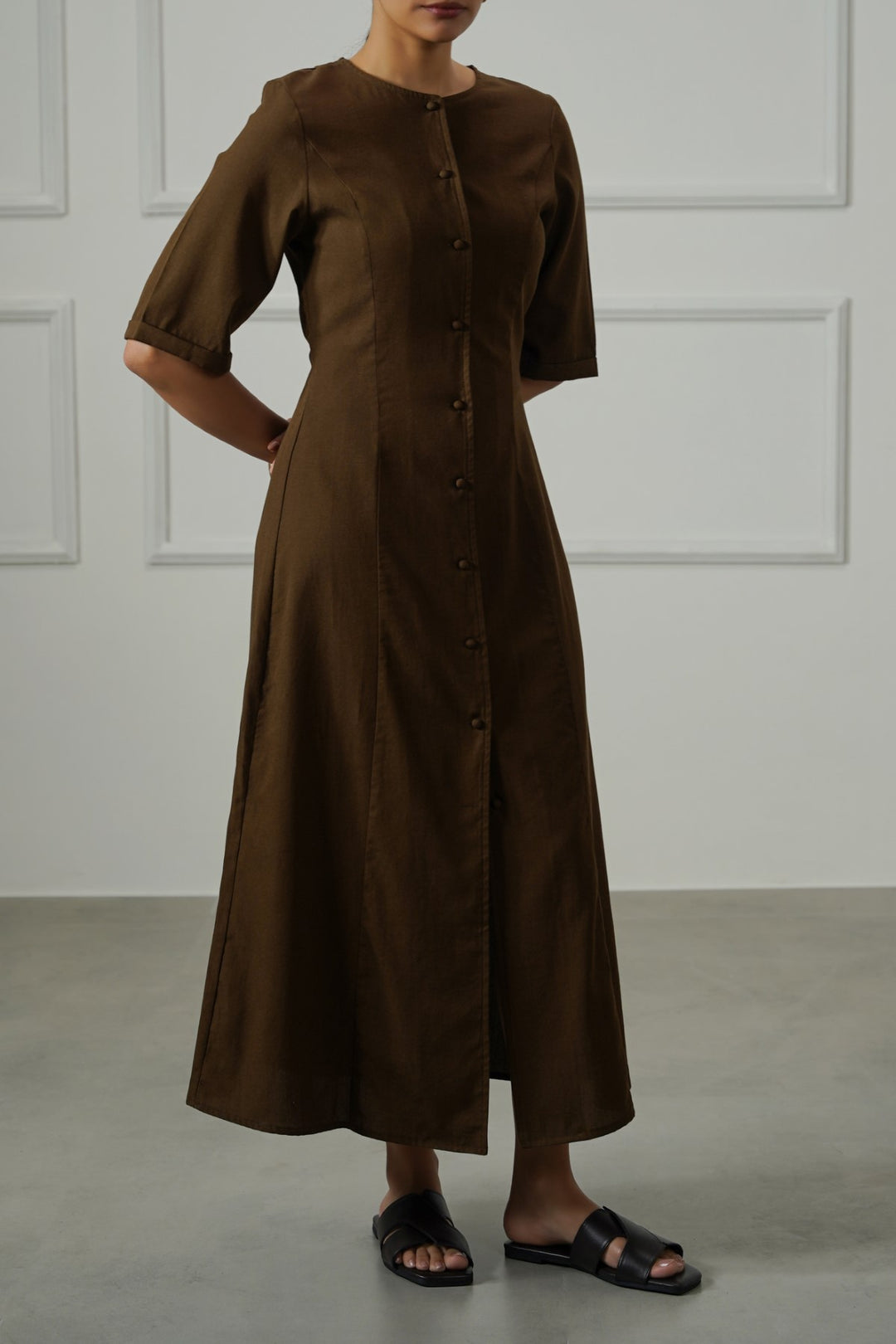 BROWN TAILORED PANEL DRESS