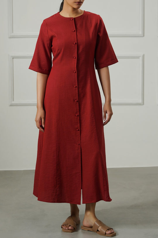 RUST TAILORED PANEL DRESS