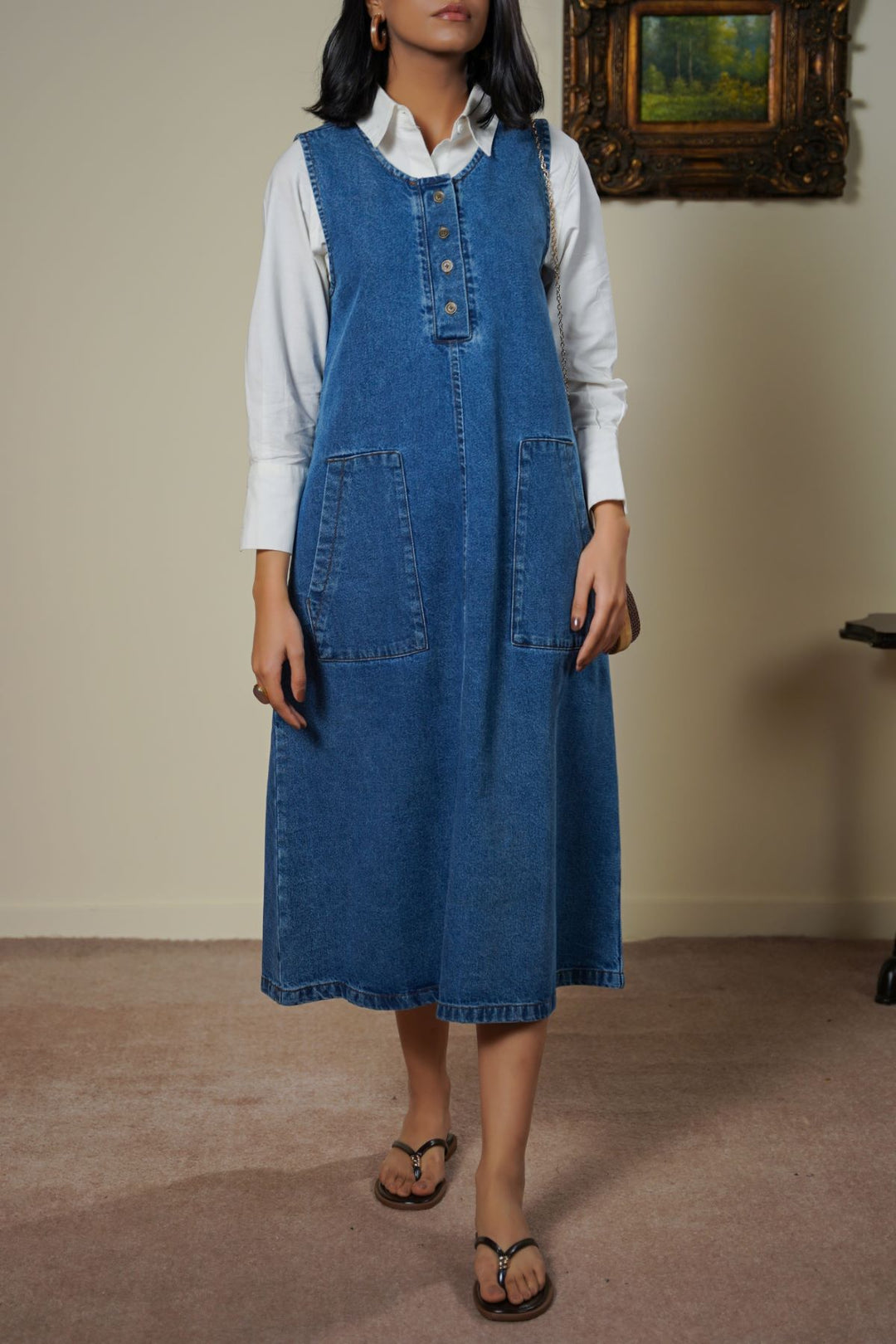 MID BLUE FARMHOUSE DENIM DRESS