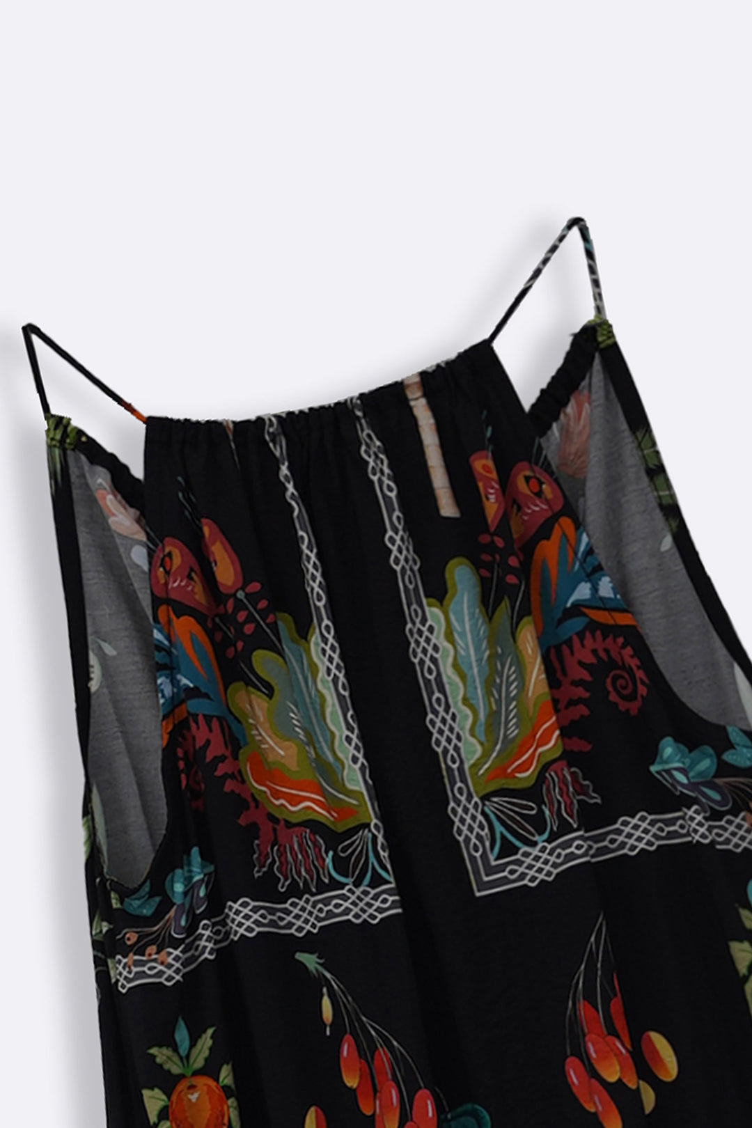 BLACK GREEN APPLE HALTER DRESS