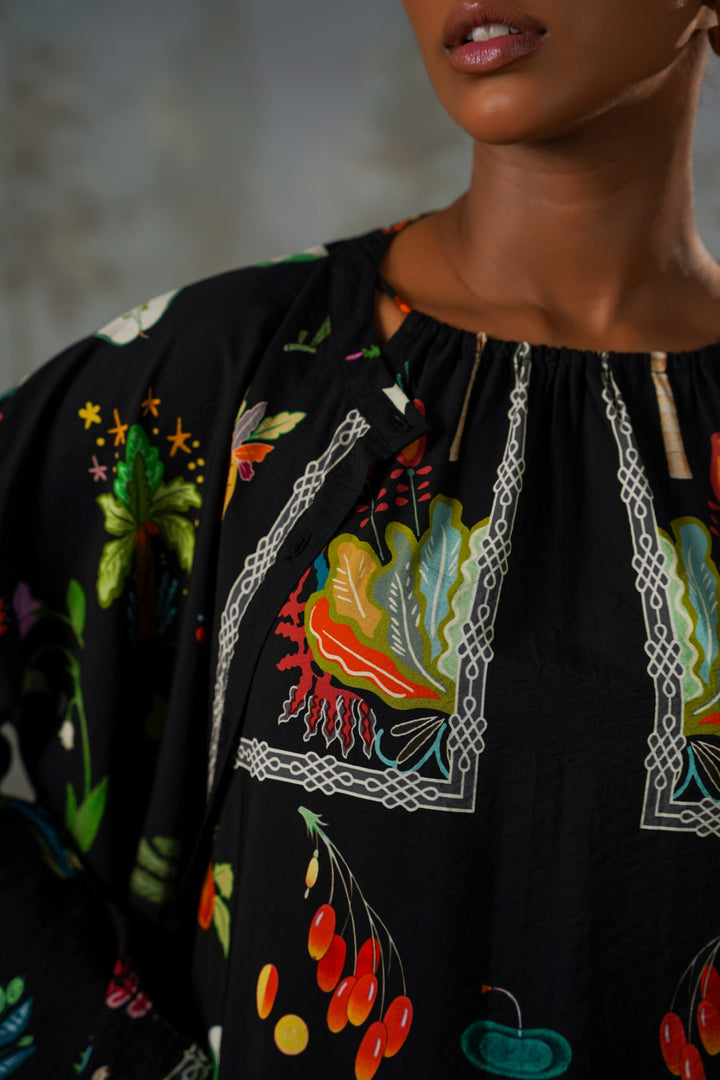 BLACK GREEN APPLE HALTER DRESS