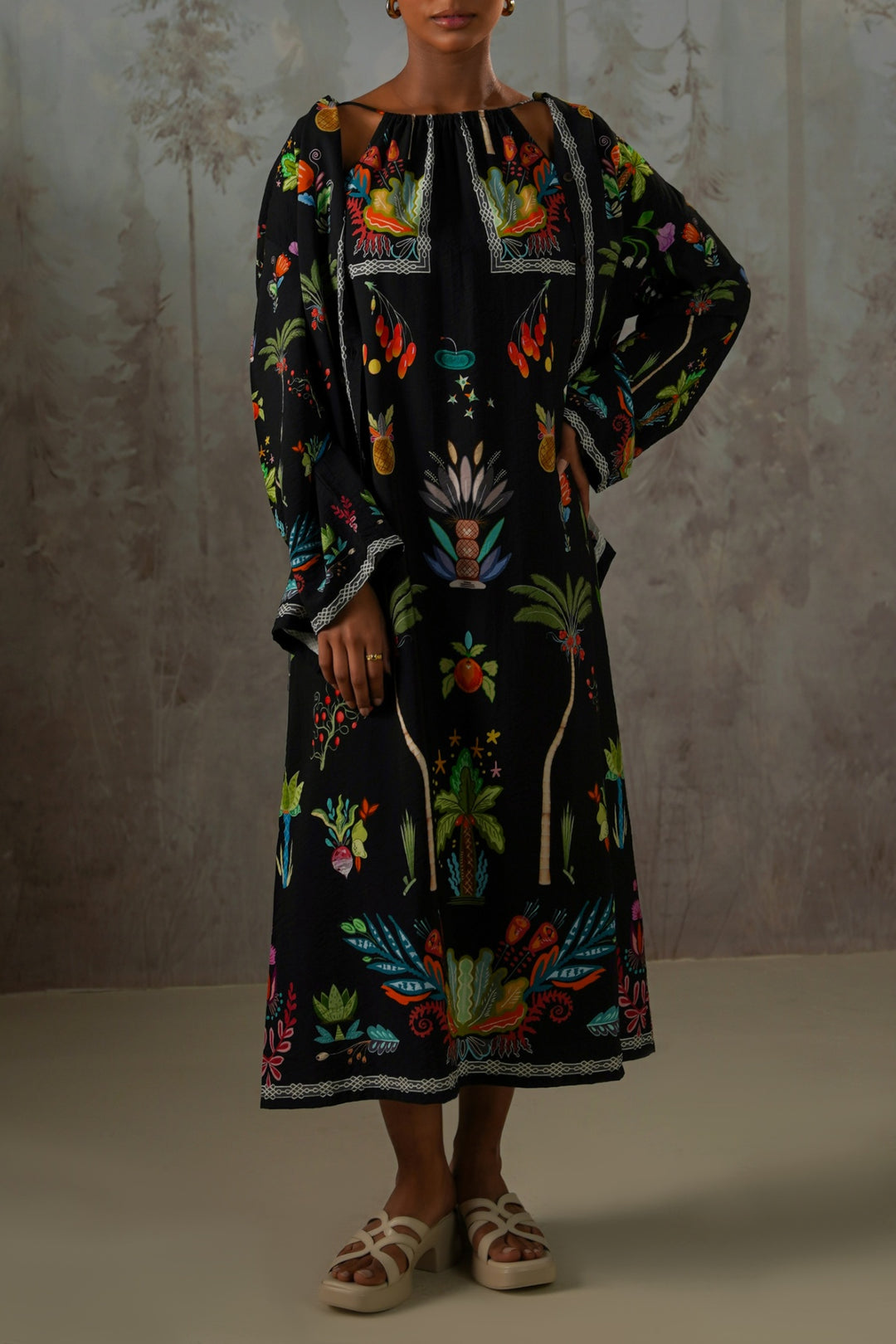 BLACK GREEN APPLE HALTER DRESS