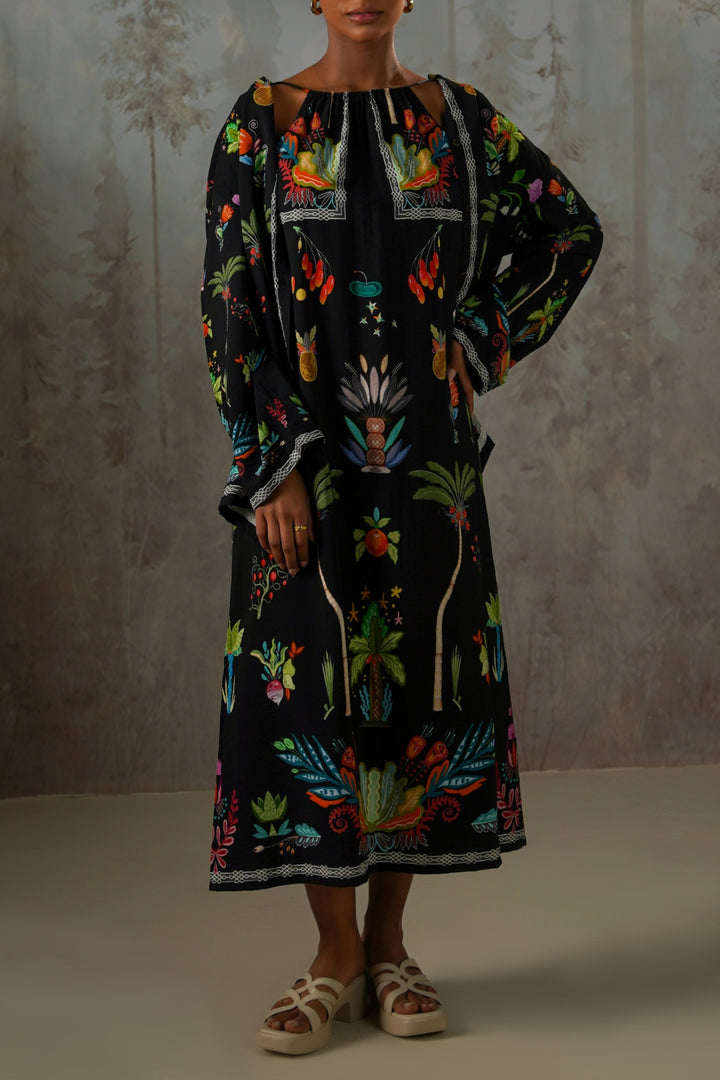 BLACK GREEN APPLE HALTER DRESS