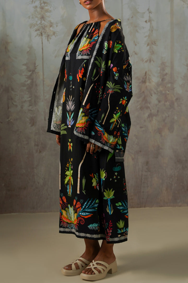 BLACK GREEN APPLE HALTER DRESS