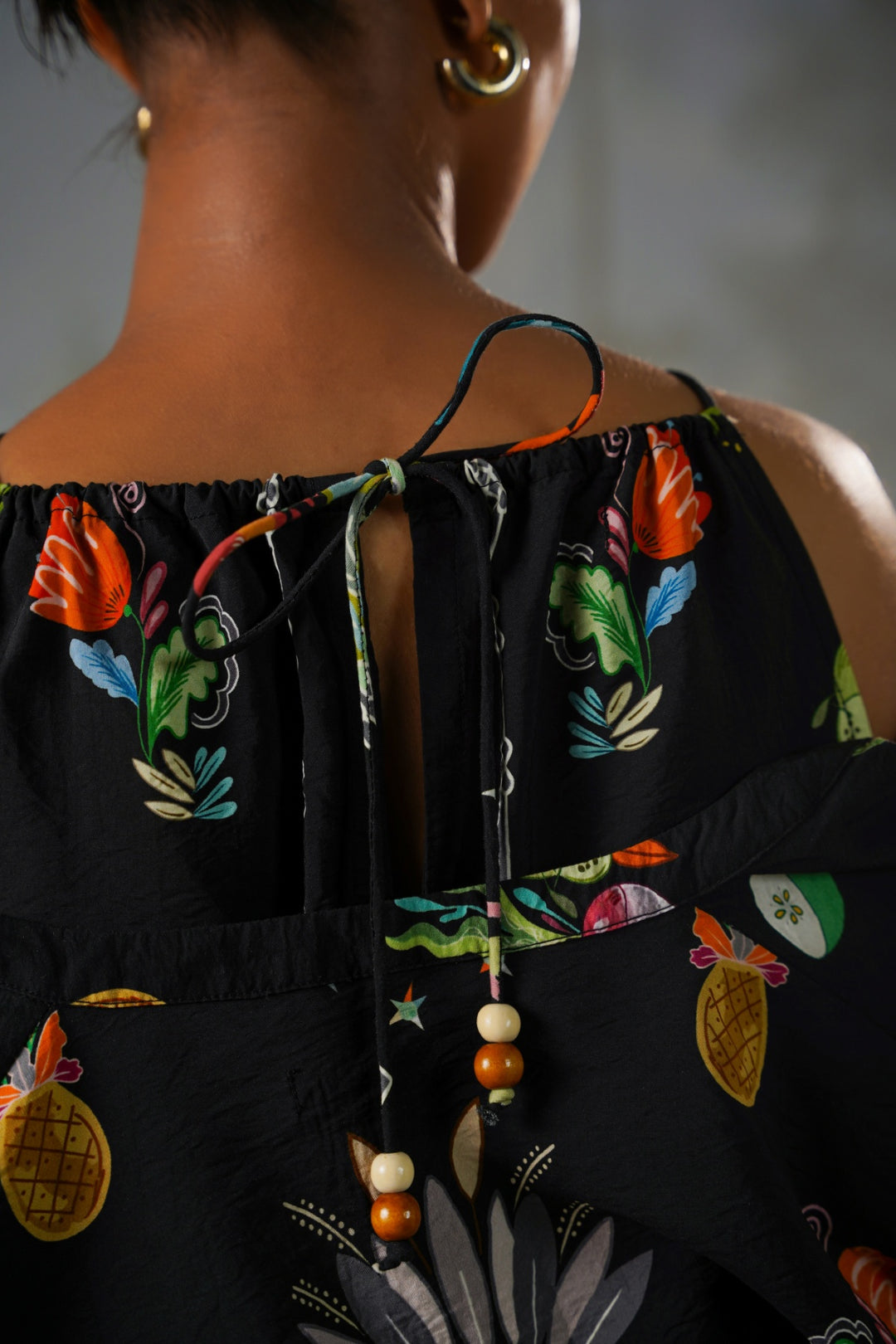 BLACK GREEN APPLE HALTER DRESS