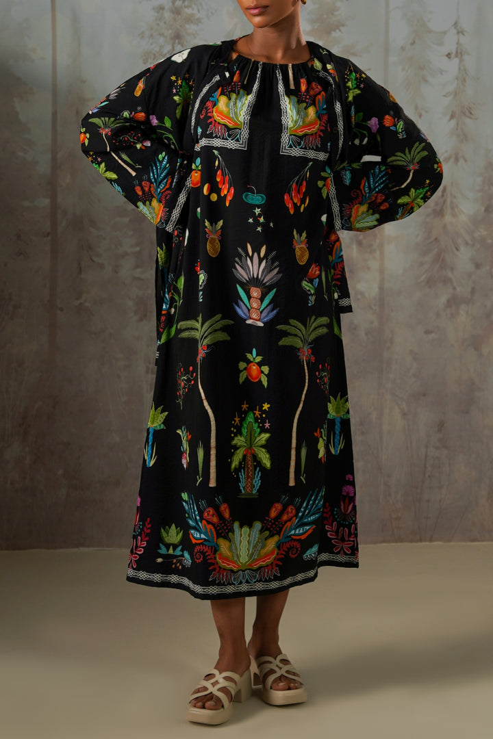 BLACK GREEN APPLE HALTER DRESS