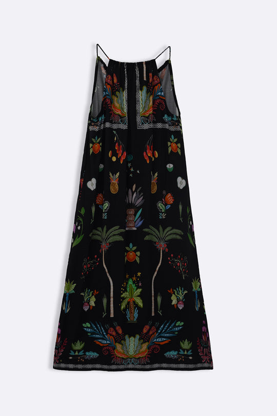 BLACK GREEN APPLE HALTER DRESS