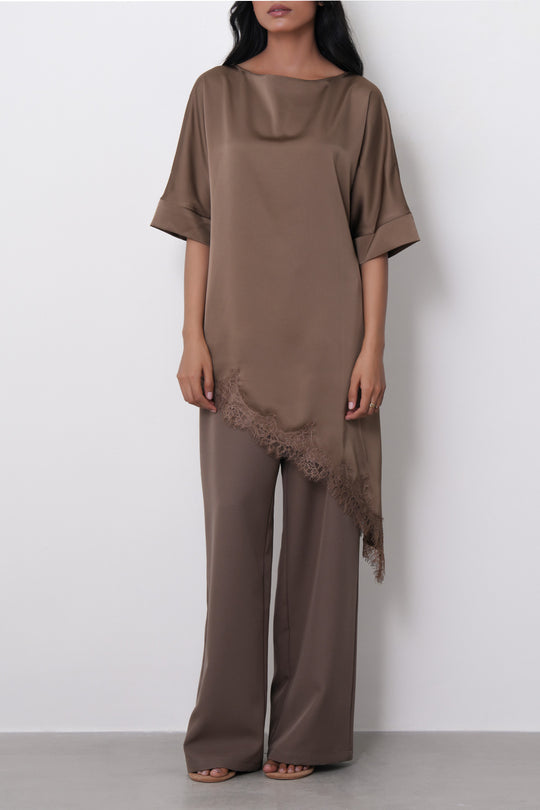 BROWN LACE SILK BLOUSE