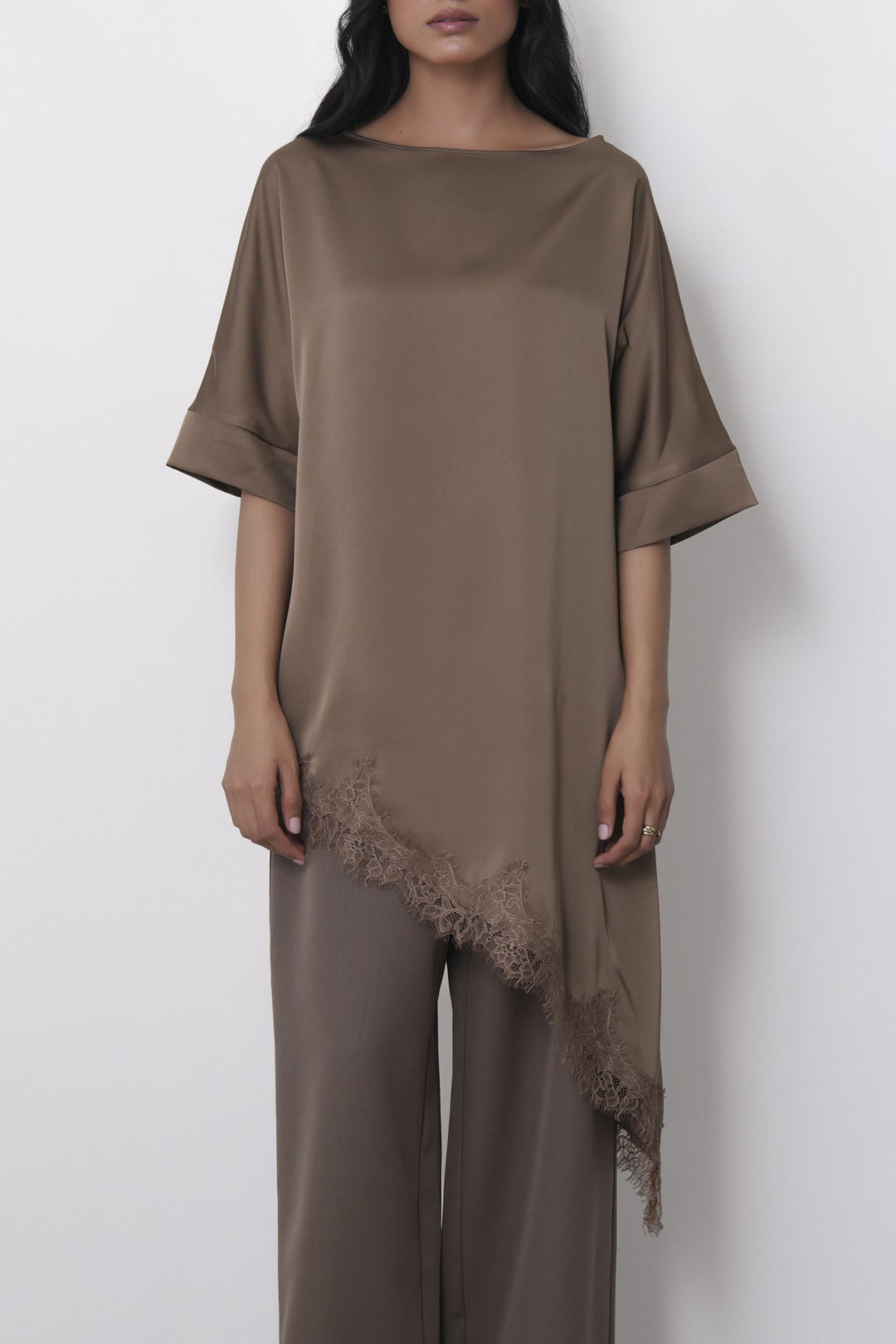 BROWN LACE SILK BLOUSE