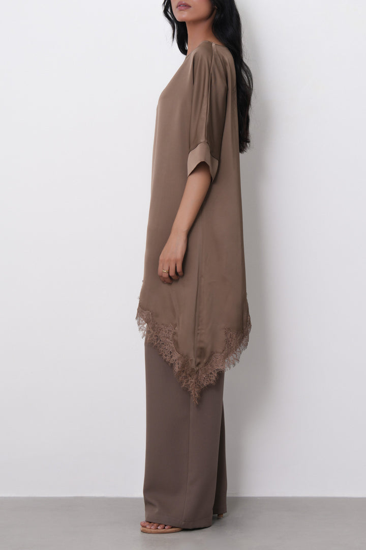 BROWN LACE SILK BLOUSE