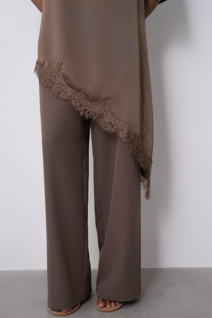 BROWN LACE SILK BLOUSE