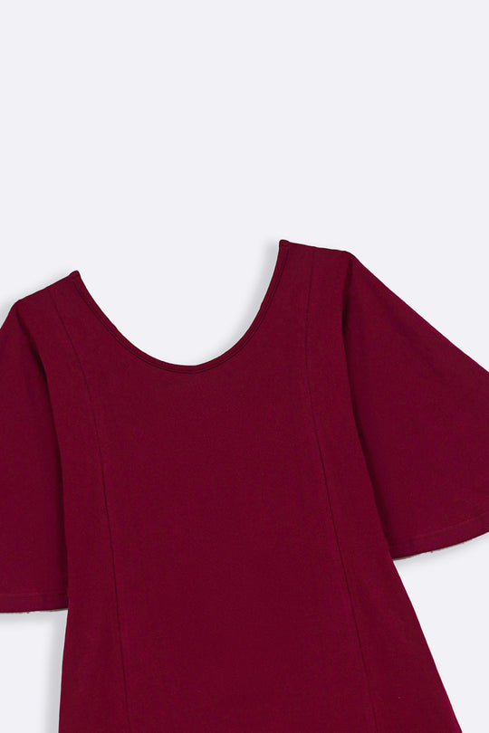 BURGUNDY A-LINE PANELLED DRESS